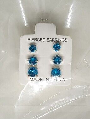 $1 | Blue | Multi‑Size 3‑Pair Rhinestone Stud Earring Set